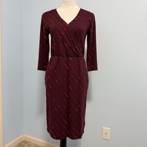 Boden Faux Wrap Dress ‎ 3/4 Sleeve Polka Dot Size 4 L